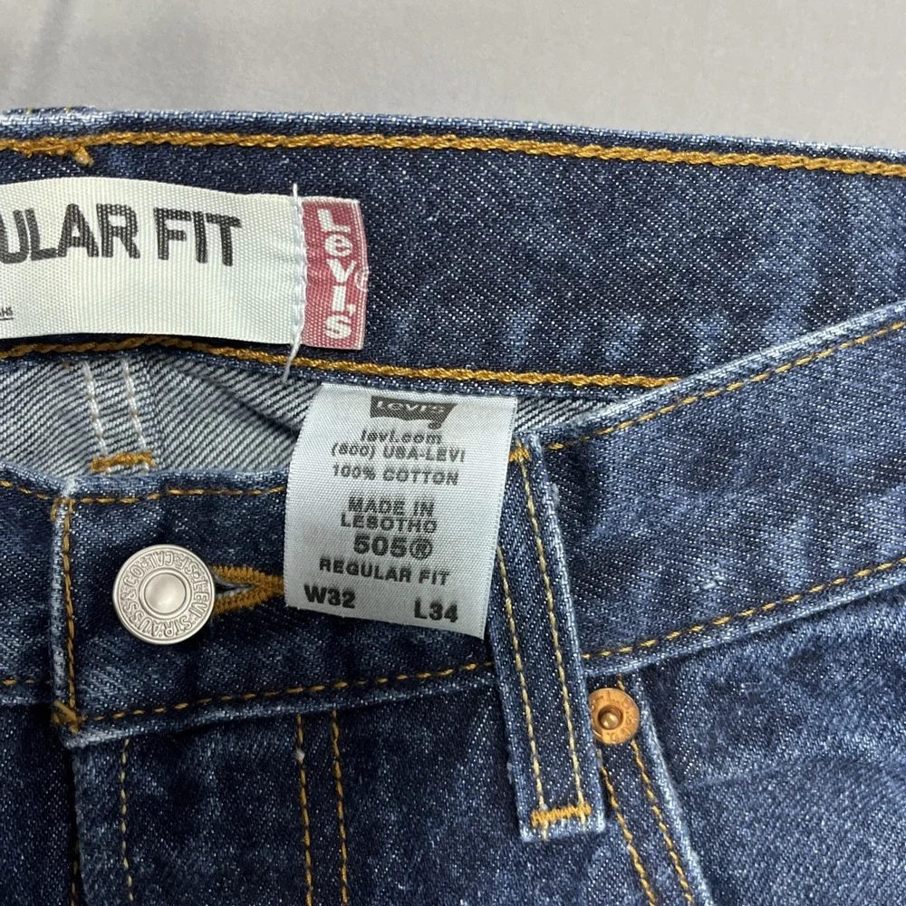 Levi's 505 Men's Jeans 32x34 Regular Fit Straight Leg Dark Indigo‎ Blue Denim